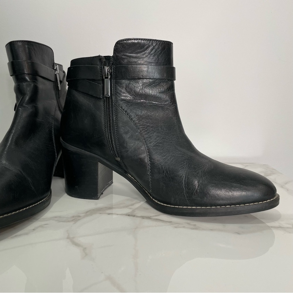 Black Leather Ankle Boots with Buckle Strap - Women - Picture 7 of 11